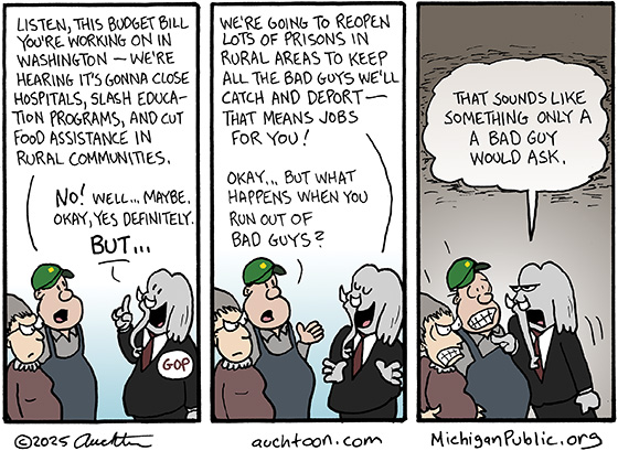 Political cartoon: That Sounds Like Something Only a Bad Guy Would Ask