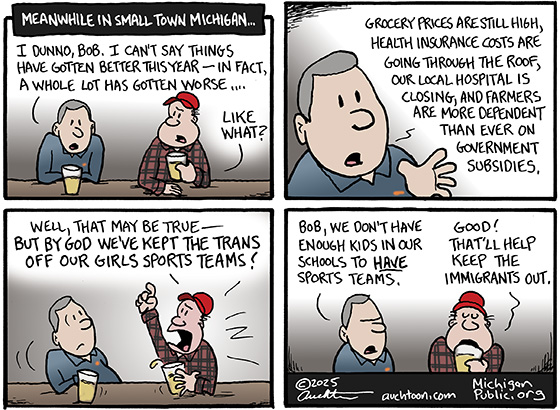 Political cartoon: Meanwhile in Small Town Michigan