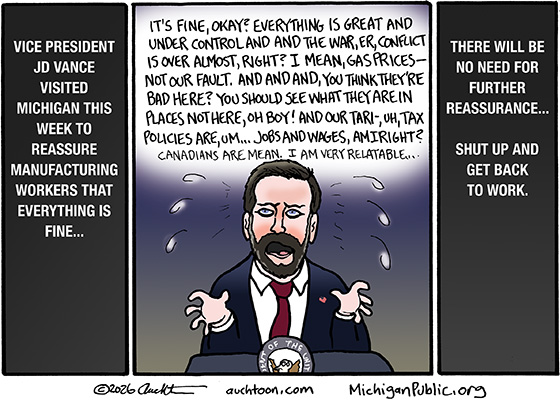 Political cartoon: JD Vance Reassures Manufacturing Workers